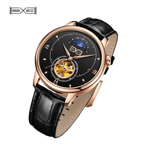 Bexei Uomo Orologio Meccanico Automatico Quadrante Nero Bianco Band orologio  da polso HD Tedesco | eBay