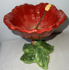RARE Vintage CKRO Hibiscus Pedestal Bowl 5” Tall VFL64E
