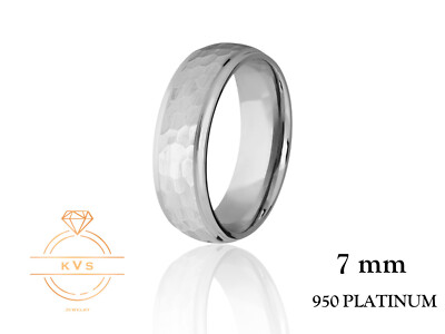 950 Platinum Low Dome Step 7mm Wedding Band Ring - Comfort Fit Hammered Finish