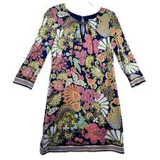Trina Turk Sz 6 Mini Dress Floral Hippie Boho Kaleidoscope Lined Sleeves Stretch