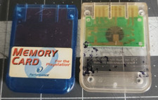 2 VINTAGE Playstation 1 Memory CardS Clear Blue  Clear NOT OEM