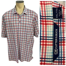 Cutter & Buck Shirt Mens 2XL Polo Work Office Athletic Preppy Red Blue Patriotic