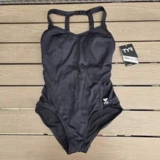 TYR Solid Black Halter Control Fit One Piece Swimsuit  SIZE 10 New