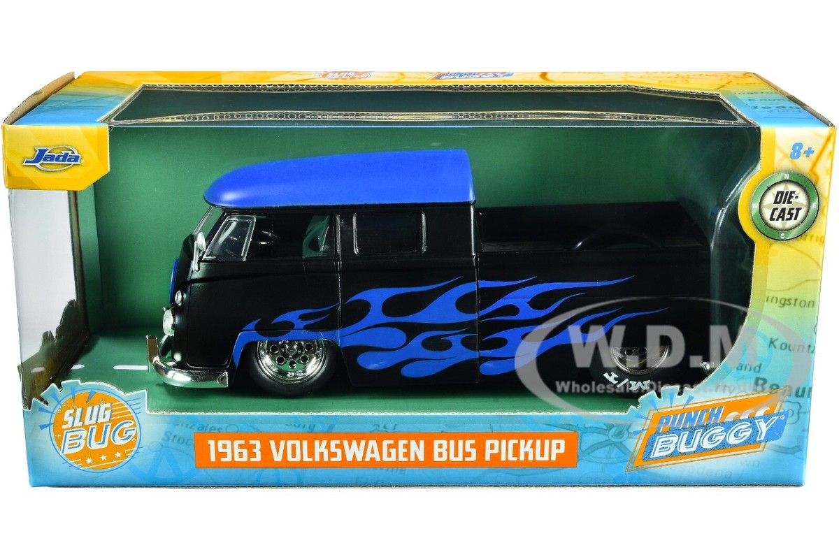 1963 VOLKSWAGEN BUS PICKUP MATT BLACK W/FLAMES 1/24 DIECAST