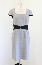 Tahari Black White Houndstooth Plaid Cap Sleeve Sheath Dress Size 6 Career Work