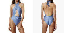 PilyQ Alex One Piece Belted Swimsuit Blue  M 