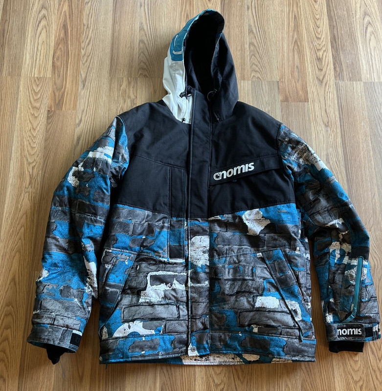 Nomis Snowboard Jacket Mens L Blue Brick Blocks Print