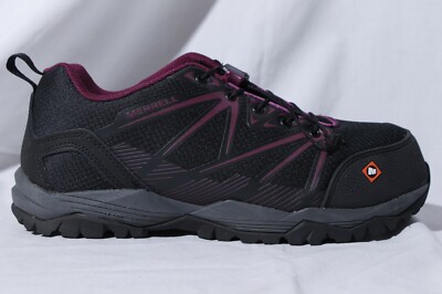 Merrell Work Women's Black & Plum Slip Resist Steel Toe Shoes US 7.5M
