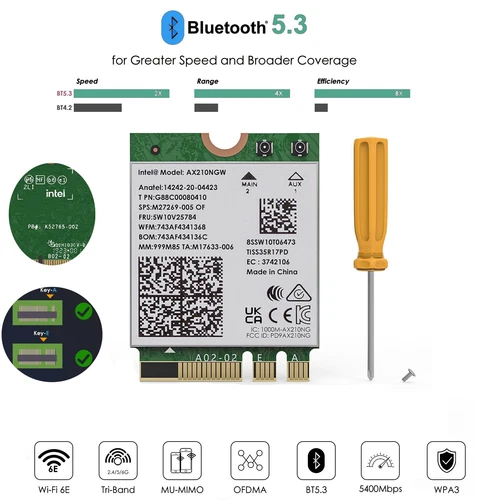 WiFi 6E Wireless Card For PC Intel AX210 Tri-Band AX5400 2.4GHz/5GHz/6GHz