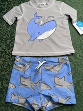NWt 24m carters shark sharks boy rash guard swim suit bathing spf july nautical