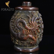 Chinese Sandalwood Carved Dragon Pot Asian Antiques Collectibles Decoration