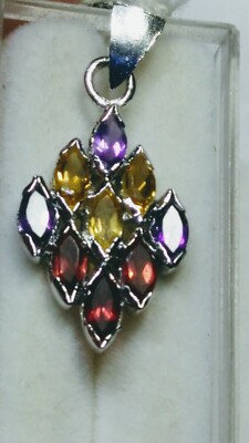 FETCHING NATURAL MULTI GEMSTONES IN STERLING SILVER DESIGNER PENDANT WITH CHAIN!