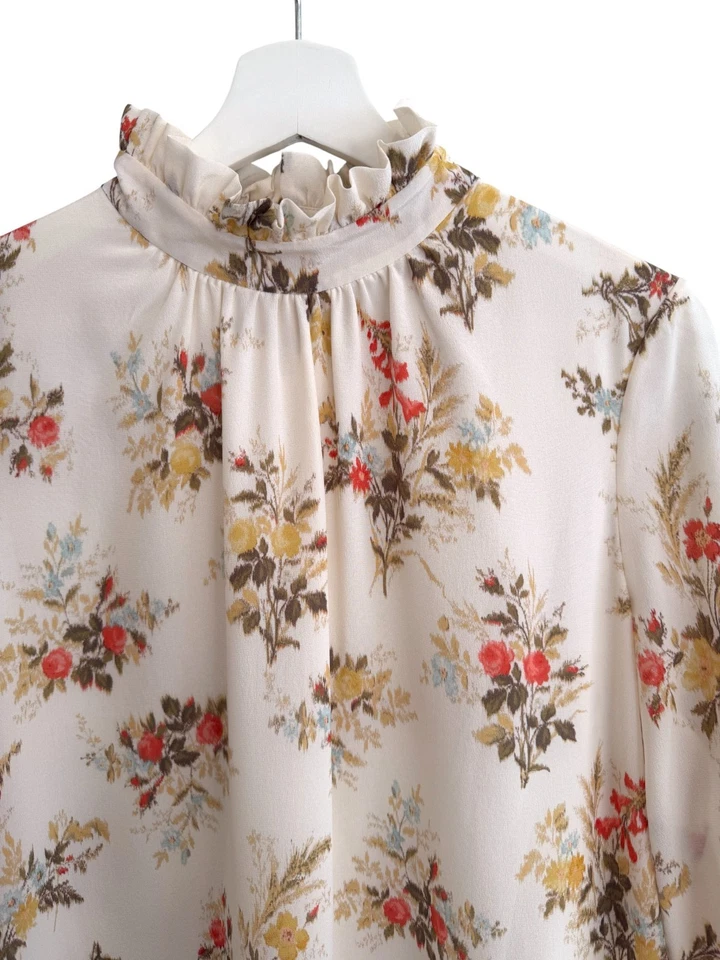 Erdem Carrington Silk Dress Floral Print Ruffle Mock-Neck Mini Size US 12 Large - Image 3 of 4