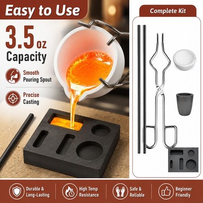 6-Piece Graphite Casting Molds for Gold Silver Copper Ingot Melting Refining Kit