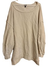 Women's Oversized Distressed Crew Sweatshirt in Sandstone, Size 2X from Torrid