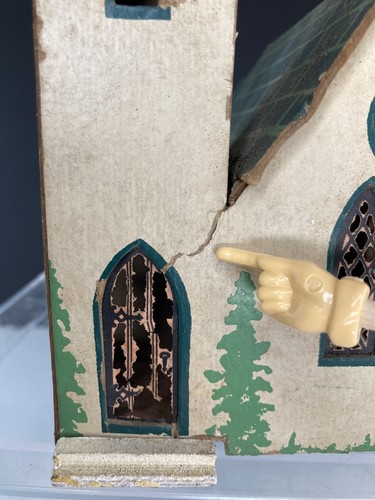 Vintage Christmas Putz Church, Cardboard ~ 4.5" x 4.5" x 5.75" High - Picture 18 of 19