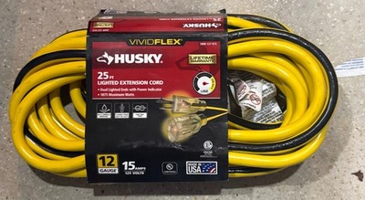 Husky VividFlex 25 ft. 12/3 Heavy Duty Indoor/Outdoor Extension Cord with Lighte