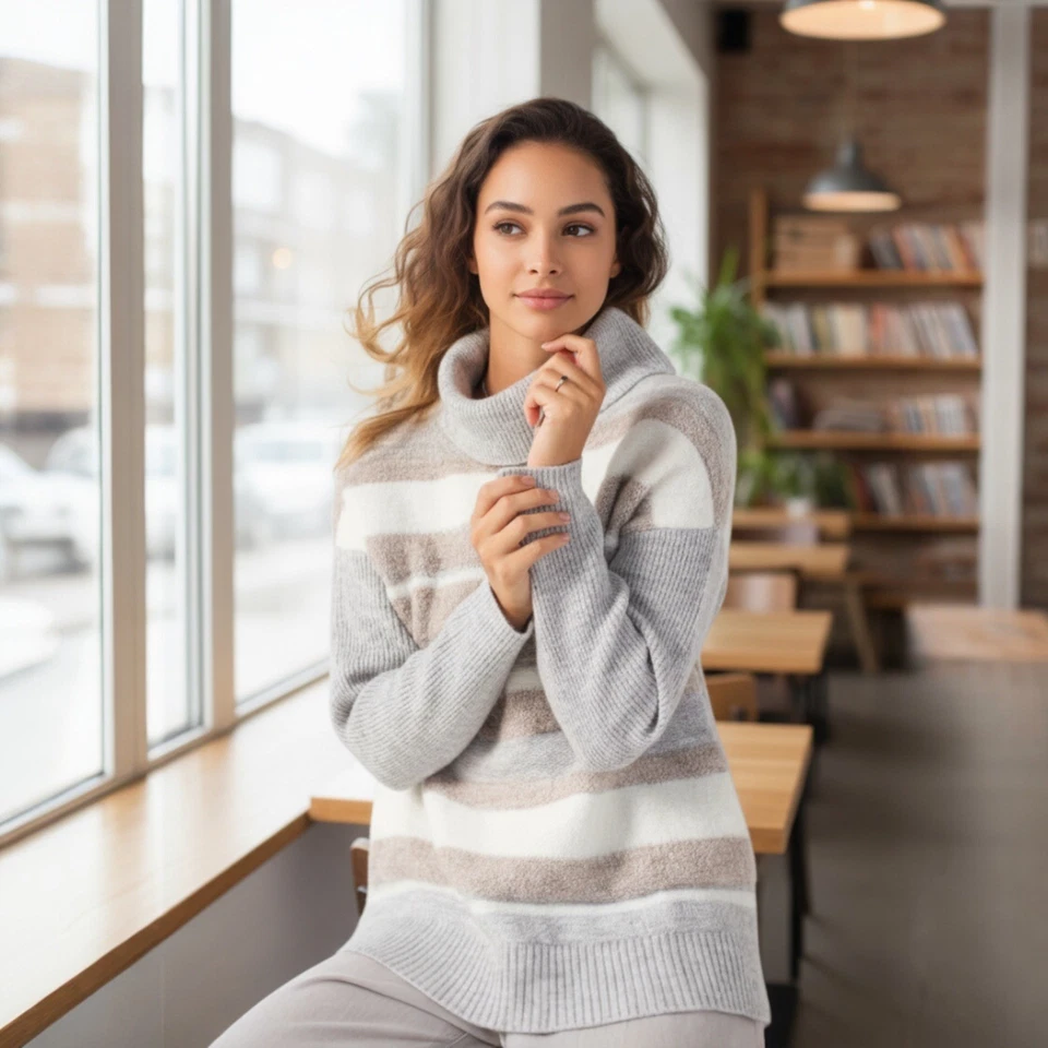Ruth Langsford Jumper Ladies Cowl Neck Long Sleeve Grey Taupe Semi Relaxed Fit - Image 2 of 4