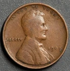 1909 1C LINCOLN WHEAT BRONZE CENT KM# 132 Grade:  F/VF A6980