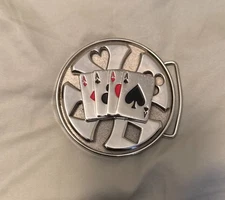 4 Aces Playing Cards Chrome Spinner Belt Buckle 3" width