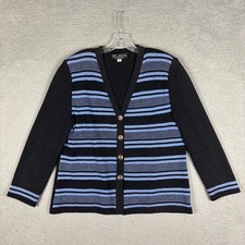 St John Collection Jacket Women  s 12 Blue Striped Cardigan Luxury Preppy Flaws