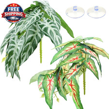2 Pack Reptile Plants for Terrarium, Artificial Leaves Habitat Decorations with
