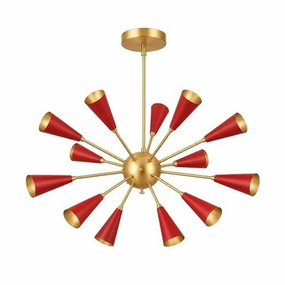 Mid Century Modern Sputnik Chandelier 13-Light Brass Ceiling Light