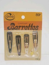 Vintage NOS 1975 Goody 4 Contour Barrettes Black Silver 7913