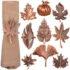 9 Pcs Thanksgiving Napkin Rings Set Fall Autumn Leaf Pumpkin Metal Vintage Al...