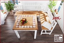 100cm Sitzbank MEXICO Weiß, Landhausstil, Pinie massiv, erweiterbar zur Eckbank