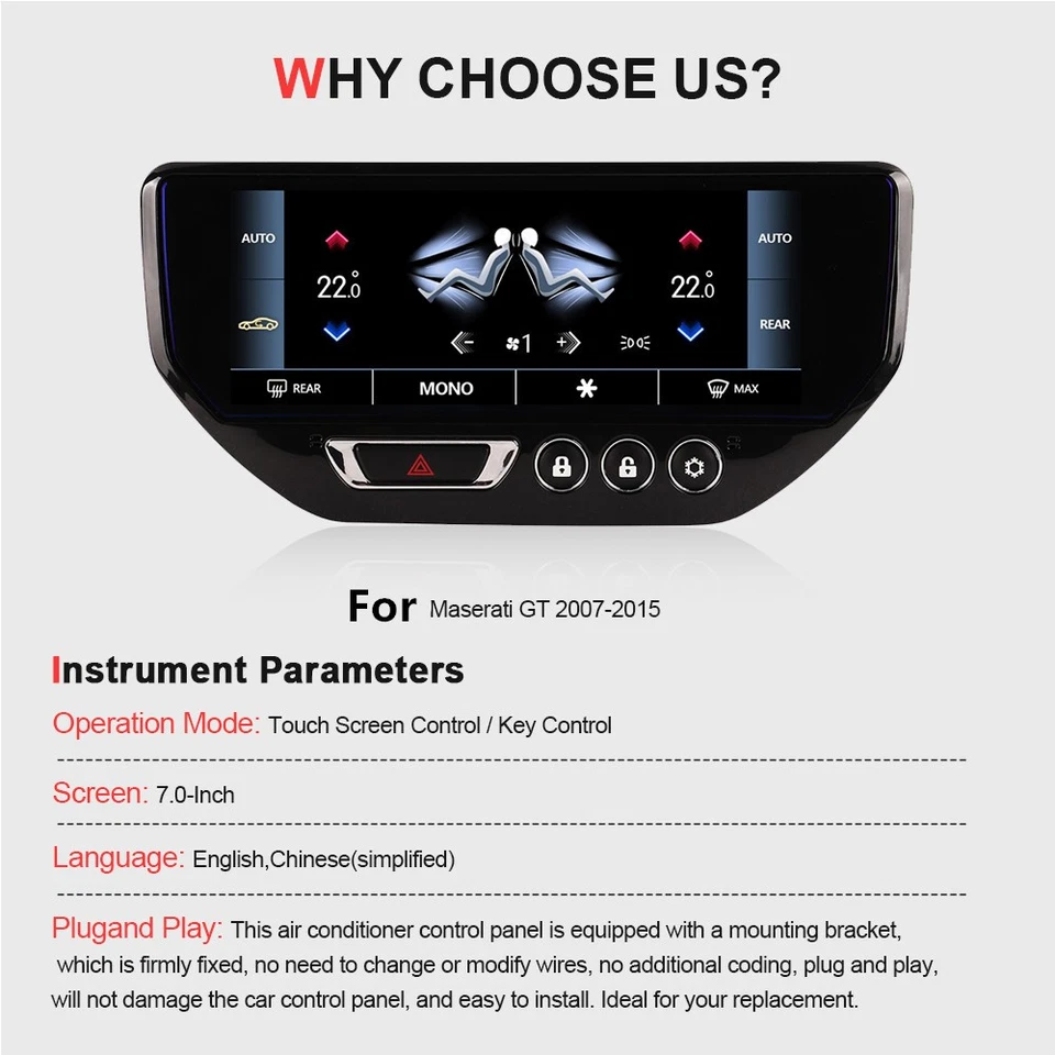 7" Climate Screen AC Air Conditioner Touch Screen Control Panel For Maserati GT - Image 3 of 4