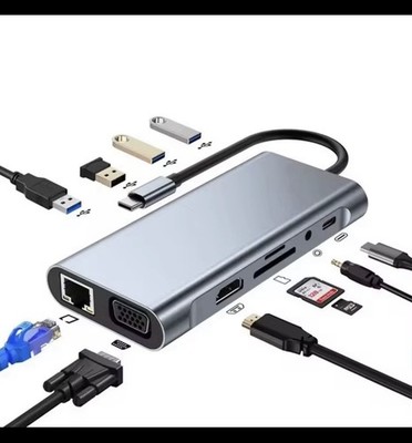 USB C 11 in 1 Dockingstation Hub HDMI VGA Ethernet USB 3.0 SD TF Ladegerät