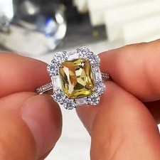 4.20Ct Lab Created Yellow Citrine Halo Engagement Ring In 14K White Gold Plated
