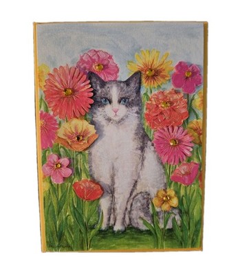 Papyrus Happy Birthday Card Cat   With Flower's   Designed By Bella Pilar 