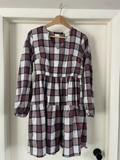Women's Plaid Tiered Dress Long Sleeve Cottagecore Picnic Academia Layered