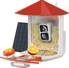 PerchMe Canopy Smart Bird Feeder with Camera, Solar Powered, Vermilion, Open Box