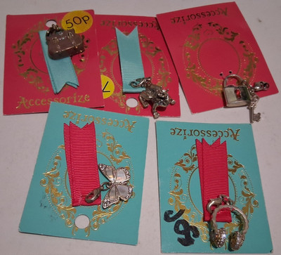 5 Accessorize Bracelet Charms Frog Satchel Butterfly Lock & Key Headphones NEW