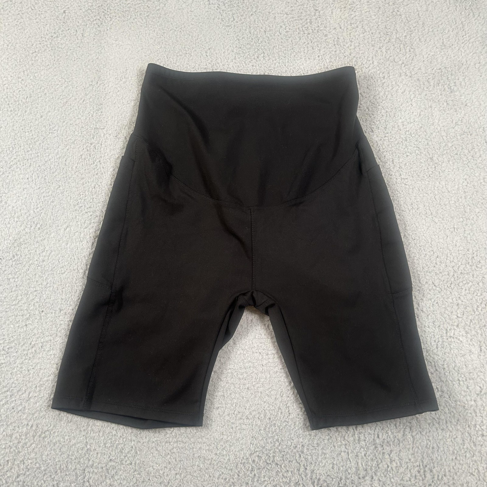 Biker Shorts Womens XLARGE  Black High Rise Pocket Stretch Athletic Activewear-image