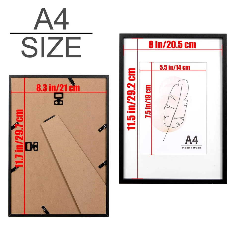 Bilderrahmen A4 Schwarz Holz Fotorahmen 1er Set Holzrrahmen mit Passepartout ... - Bild 4 von 4