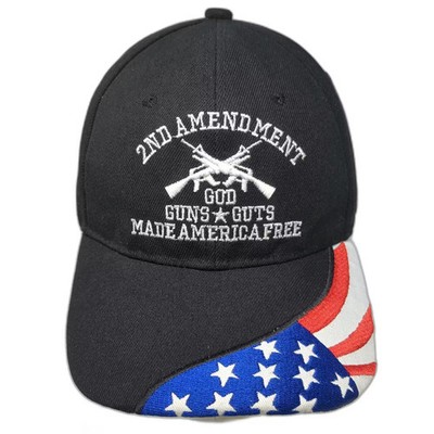 2nd Amendment God Guns Guts Made America Free Black Baseball Cap Hat OS Adjust