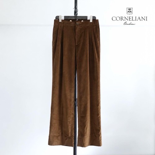 Corneliani, 1990s CORNELIANI Velvet Wide Trousers Size 50 Camel