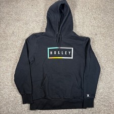Hurley Mens Black Box Logo Fleece Pullover Hoodie Medium Surf Y2K
