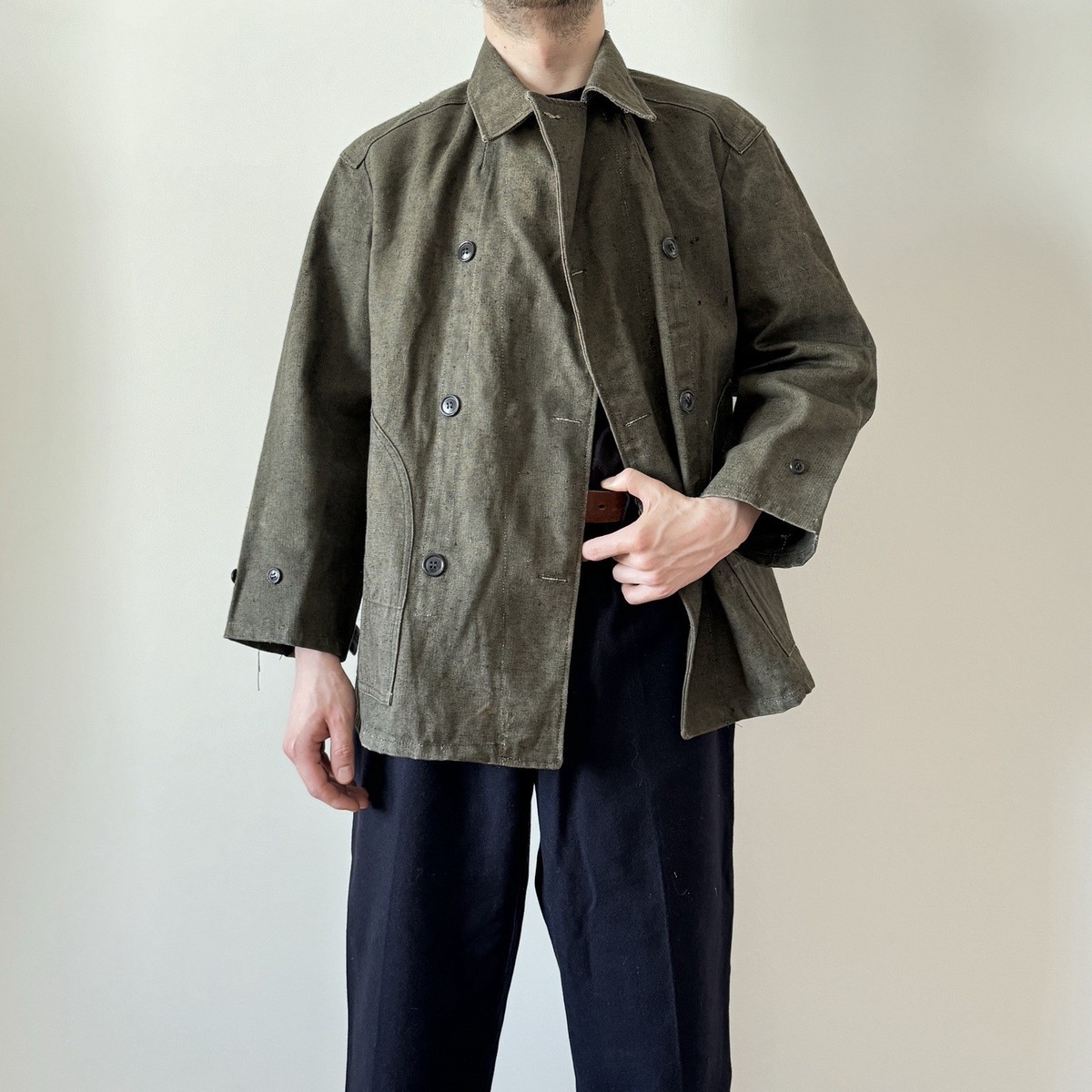 Soviet USSR vintage double breasted green workwear French work