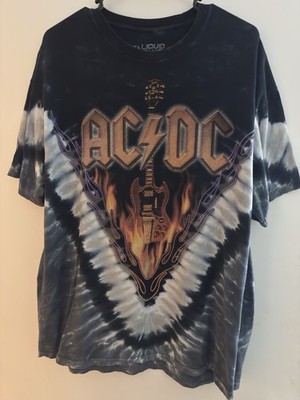 VTG AC/DC Hell's Bells T Shirt XL Liquid Blue Double Sided Rock ACDC Tie Dye Tee