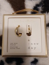 14k GOLD PLATED OVER STERLING SILVER HOOP EARRINGS HOOPS A NEW DAY SEALED     