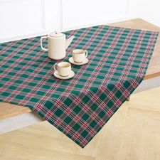Solino Home Linen Table Throw for Thanksgiving and Christmas, Green Tartan Plaid