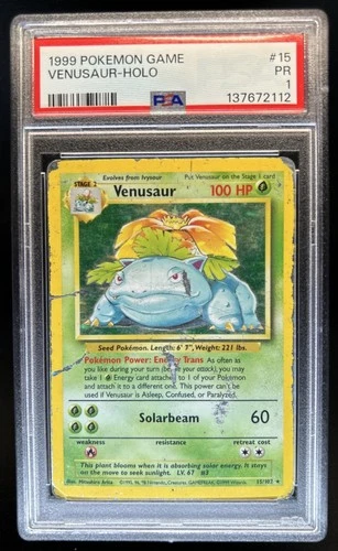 1999 Pokemon Unlimited Venusaur Rare Holo #15/102 PSA 1