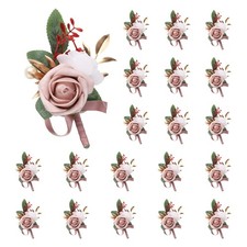 20pcs Grey Pink Boutonnieres for Men, Artificial Flower Pocket Corsage