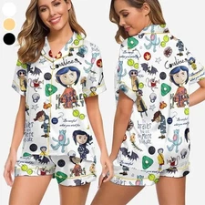 Coquette Coraline Satin Pajamas Set, Comfy Women’s Sleepwear, Halloween Gift