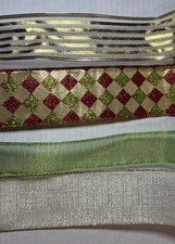 Christmas Wired Ribbon Red Green Gold Shine Bright Glitter 20 Yards Total